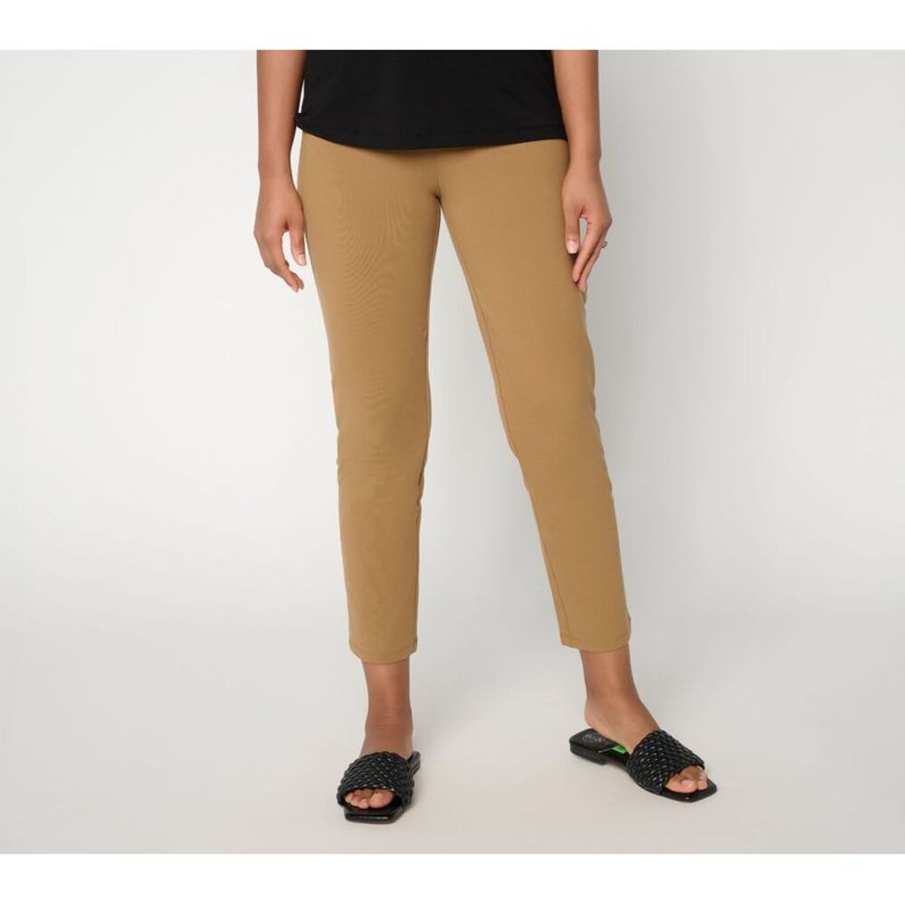 Susan Graver Women's Petite Pants PS Weekend Premium Aire Slim-Leg Brown